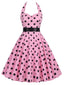 Rosa 50er Kleid mit Polka-Dots und Gürtel
