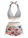 50er Bikini-Set & Shorts mit Neckholder und Hohe Taille