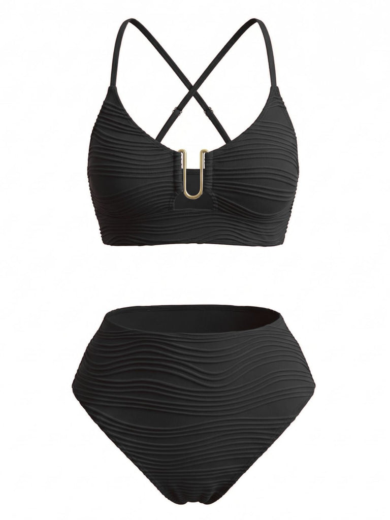 1950er U Geformt Metall Uni Hohe Taille Tankini Set