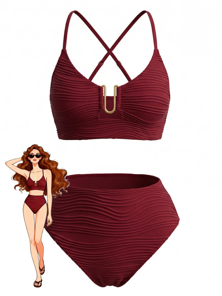 1950er U Geformt Metall Uni Hohe Taille Tankini Set