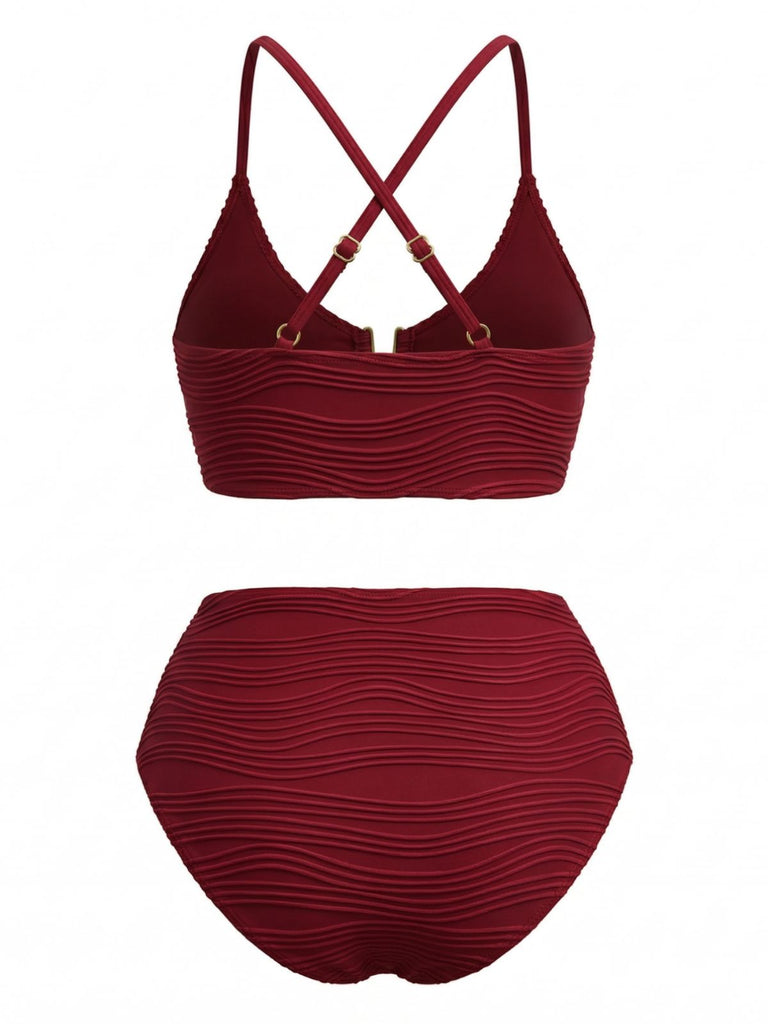 1950er U Geformt Metall Uni Hohe Taille Tankini Set