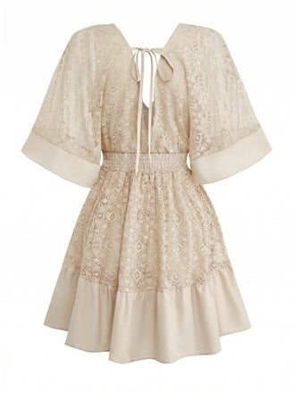 70er Kleid mit V-Ausschnitt und Patchwork
