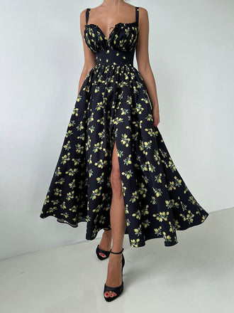 50er Kleid mit V-Ausschnitt und Hohe Taille