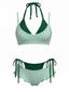 [Vorverkauf] Grünes 50er Bikini-Set mit Karomuster und doppellagigem Design