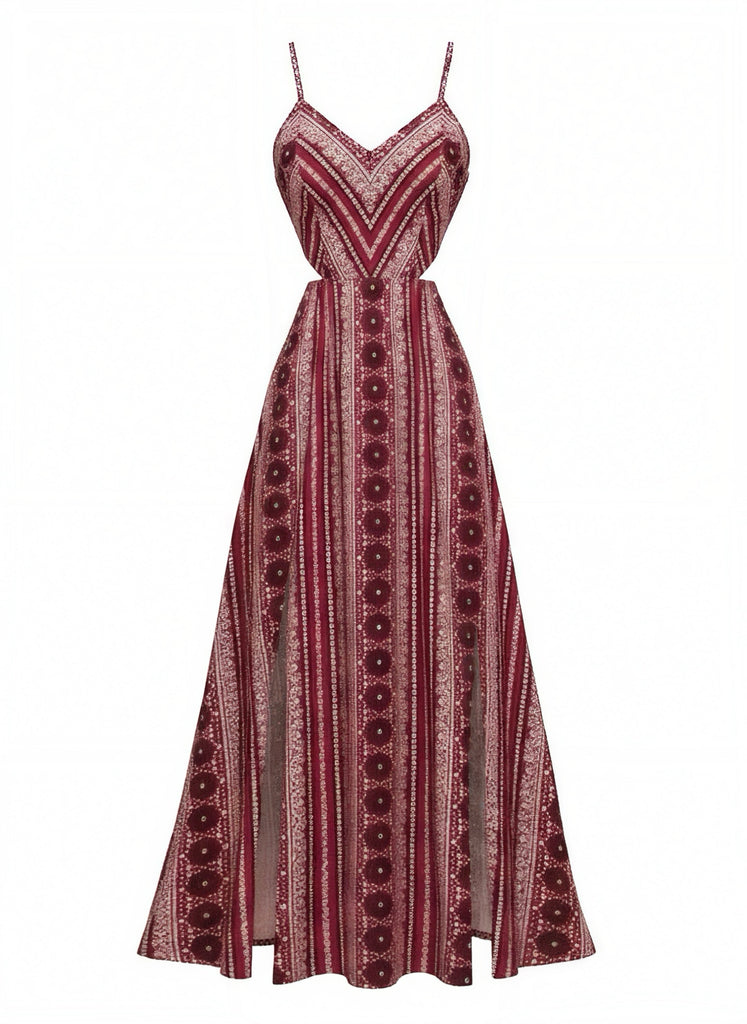 70er Boho Maxikleid mit Spaghettiträger