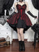 Bordeauxrotes 50er Gothic Jacquard-Kleid mit Rosen und Schnürung