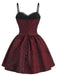 Bordeauxrotes 50er Gothic Jacquard-Kleid mit Rosen und Schnürung