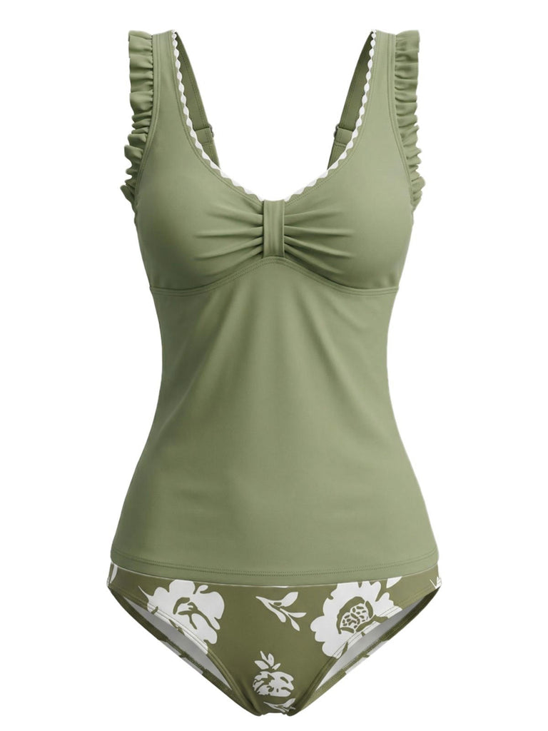 50er Tankini-Set mit Blumen und Rüschen