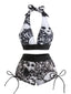 50er Gothic Bikini-Set mit Totenkopf und Neckholder
