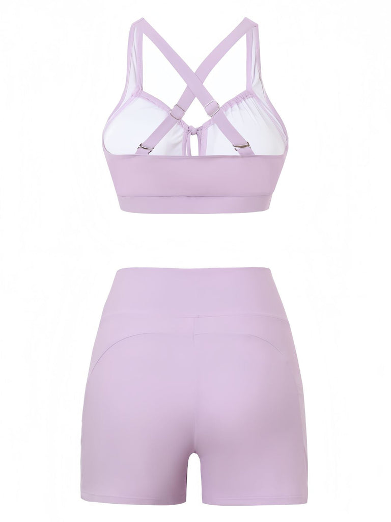 50er Bikini-Set & Shorts mit Criss-Cross und Raffung