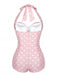Rosa 50er Badeanzug mit Polka-Dots und Neckholder