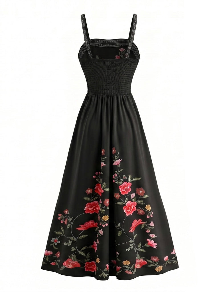 50er Kleid mit Spaghettiträger und Blumen