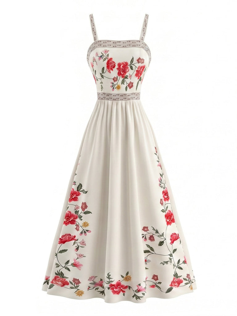 50er Kleid mit Spaghettiträger und Blumen