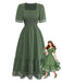 40er Jacquard-Smockkleid mit Eckiger Ausschnitt und Stickerei