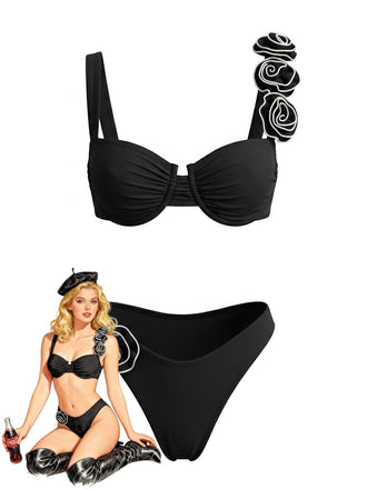 Rosa 50er Bikini-Set & Shorts mit 3D
