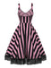 Schwarzes 50er Halloween-Swingkleid mit Kürbis-Print und Tüllsaum