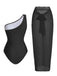 Badeanzug und Strandkleid im Stil der 1950er Jahre mit asymmetrischem Träger, Raffungen und Bauchkontrolle – Vintage-Badeanzug im Pin-up-Stil