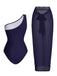 Badeanzug und Strandkleid im Stil der 1950er Jahre mit asymmetrischem Träger, Raffungen und Bauchkontrolle – Vintage-Badeanzug im Pin-up-Stil