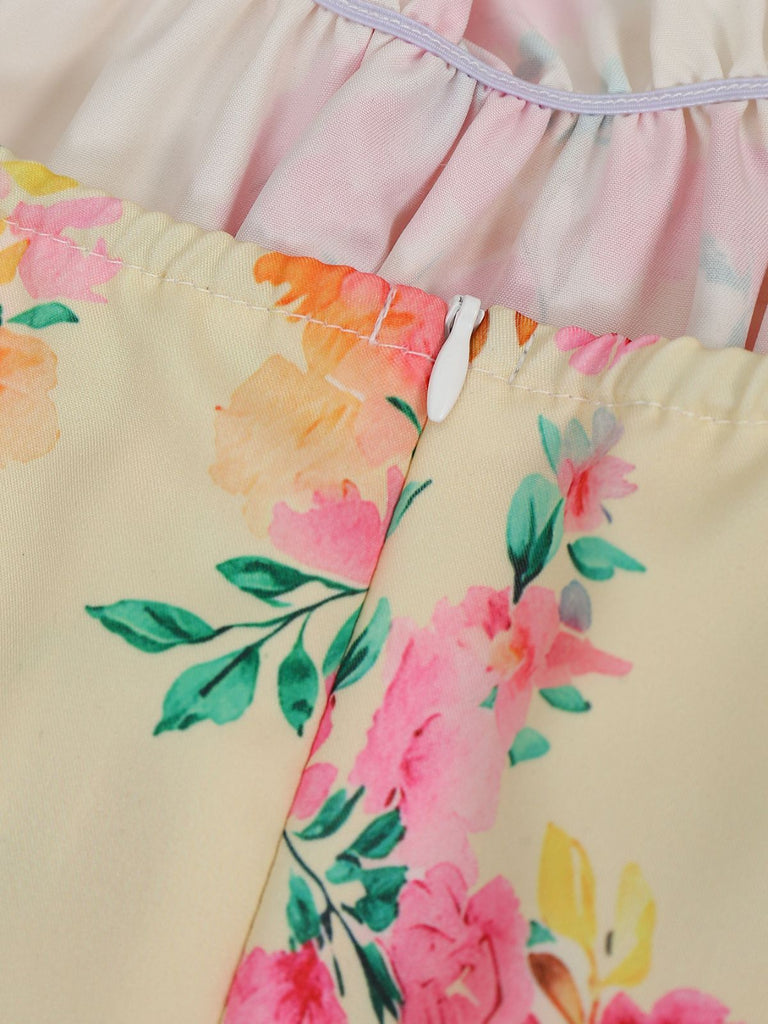 50er Vintage Swingkleid mit Blumen und Schnürung