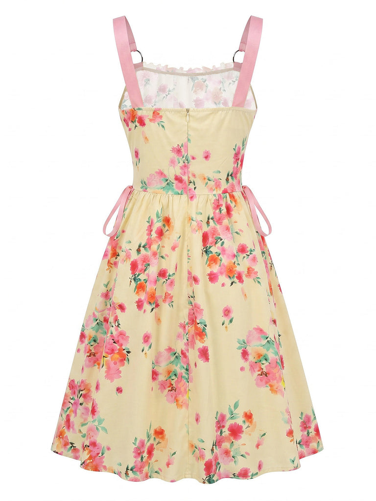 50er Vintage Swingkleid mit Blumen und Schnürung