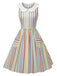 1960er Regenbogen Streifen Peter-Pan Kragen Ärmelloses Kleid
