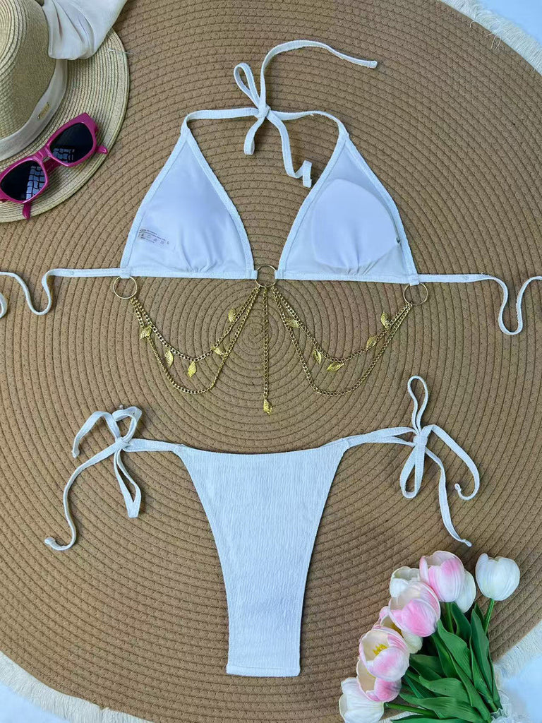 Goldes 60er Bikini-Set mit Triangle und gerippt