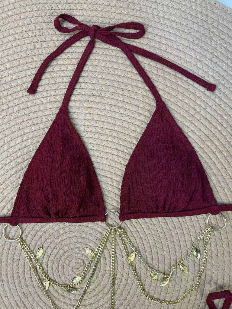Goldes 60er Bikini-Set mit Triangle und gerippt
