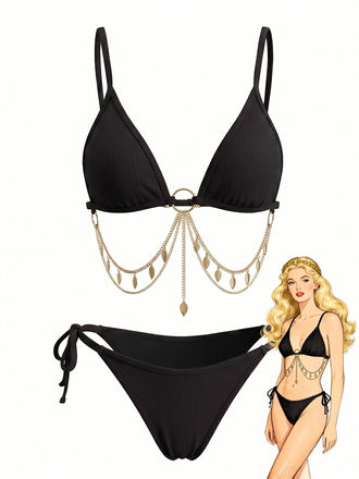 Goldes 60er Bikini-Set mit Triangle und gerippt
