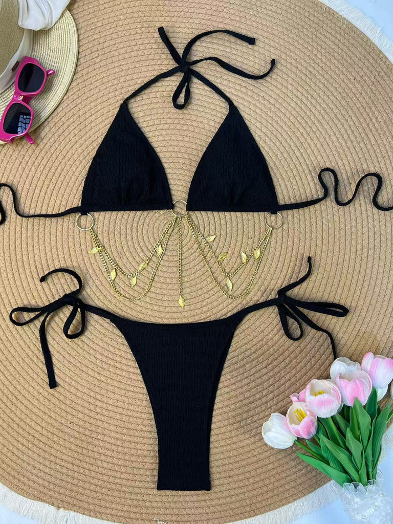 Goldes 60er Bikini-Set mit Triangle und gerippt
