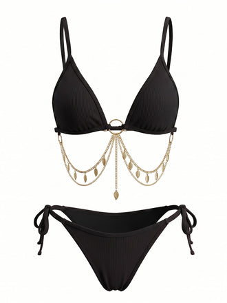 Goldes 60er Bikini-Set mit Triangle und gerippt