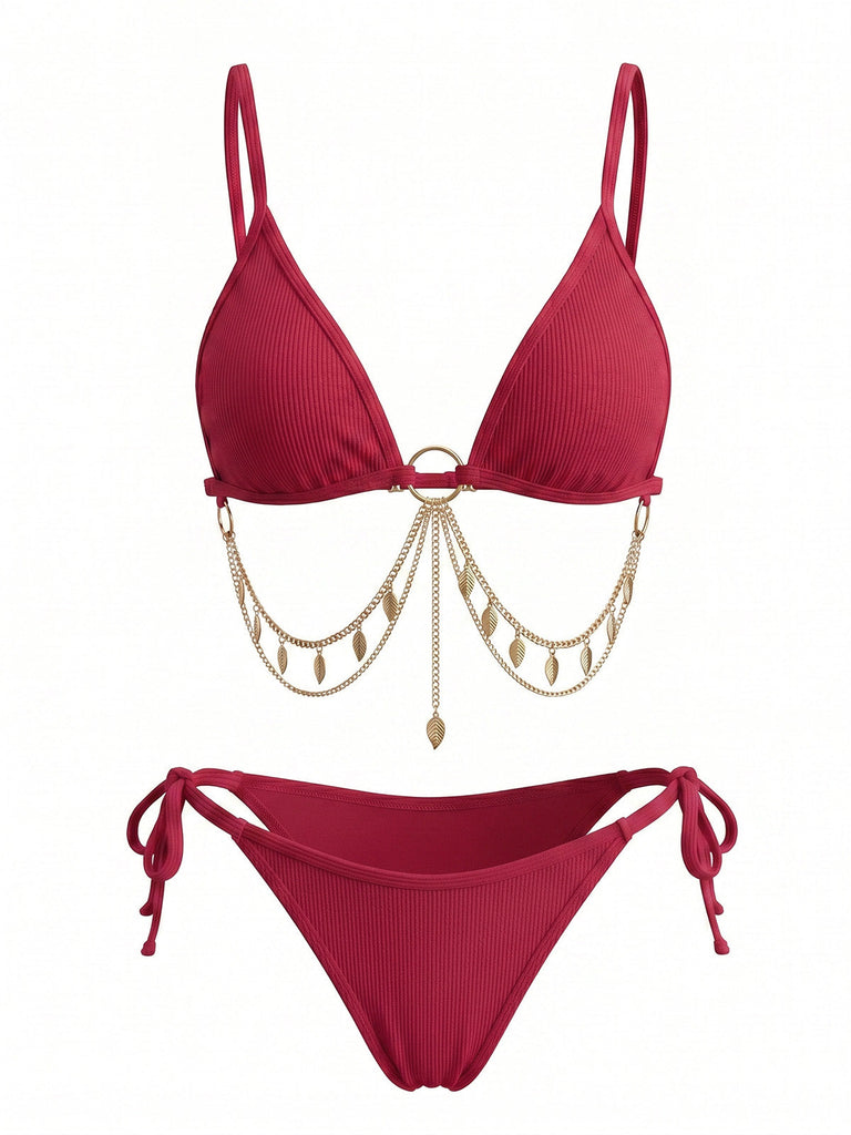 Goldes 60er Bikini-Set mit Triangle und gerippt