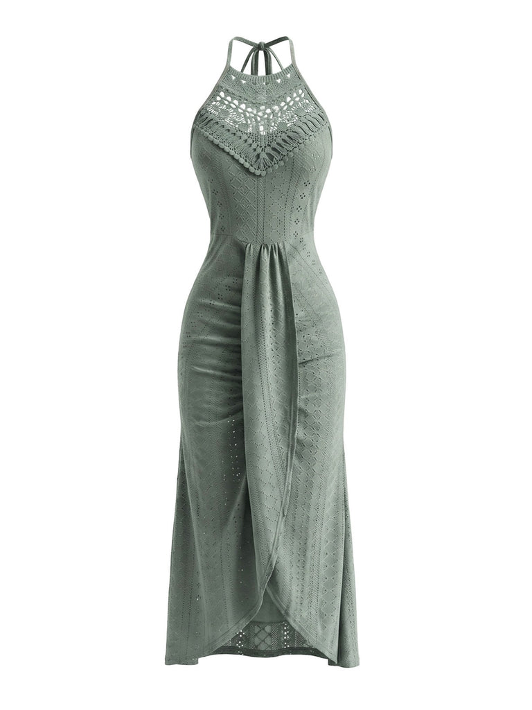 60er Kleid mit Neckholder und Häkelarbeit