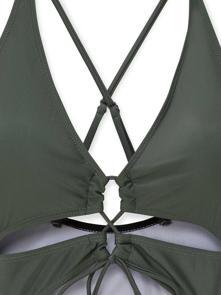60er Badeanzug mit Schnürung und Cut-out