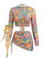 60er Bikini-Set & Mesh-Cover-Up mit Blumen und Neckholder