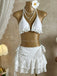 Schwarz 1960er Rüschen Halter Bikini Set & Blumen Spitze Cover-Up