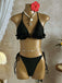 Schwarz 1960er Rüschen Halter Bikini Set & Blumen Spitze Cover-Up