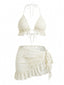 Apricot 60er Bikini-Set mit Neckholder, Spitze und Rüschen-Cover-Up