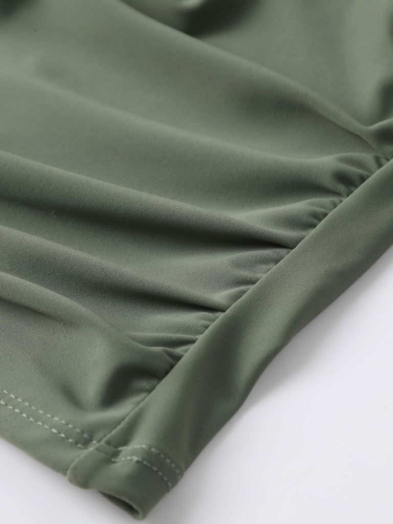 60er Netz-Tankini-Set mit V-Ausschnitt und gerafft