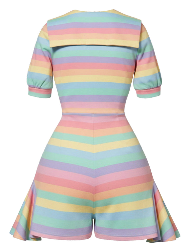 60er Romper mit Regenbogen-Streifen und Rüschen
