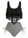 1970er Gothic Netz Streifen Fledermaus Print Tankini Set