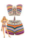 Regenbogenfarbenes, gehäkeltes Bandeau-Bikini-Set aus den 1970er Jahren – Vintage-Mode, Retro-Stil