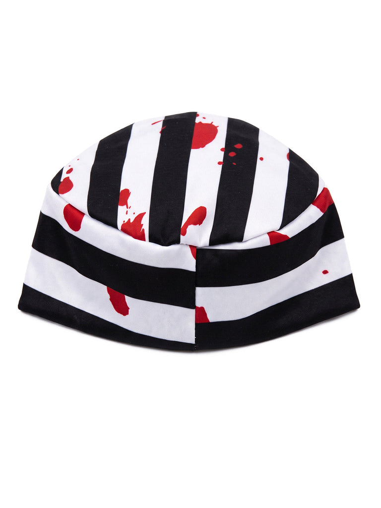 70er Halloween Sträflingskleid mit Blut-Print und Streifen