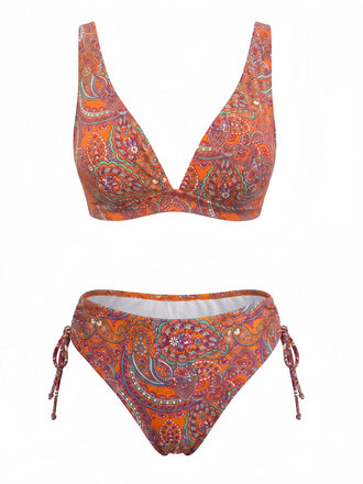 70er Bohemian Tankini-Set mit Ditsy-Blumen und V-Ausschnitt