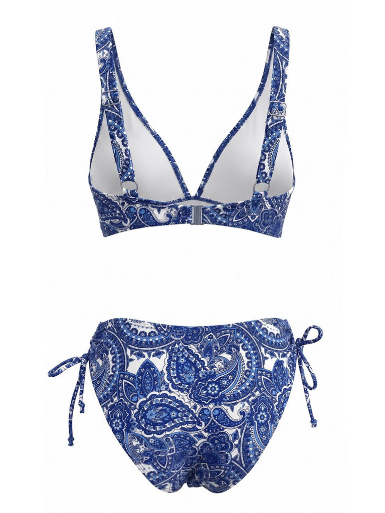 70er Bohemian Tankini-Set mit Ditsy-Blumen und V-Ausschnitt