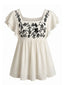 70er Babydoll-Top mit Blumenstickerei und Flatterärmeln