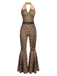 Leoparden-Printer & Brauner 70er Jumpsuit mit Neckholder und Patchwork