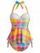 Regenbogen 70er Tankini-Set mit Neckholder und Stern
