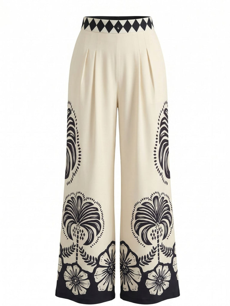70er Hose mit Blumen und Hohe Taille