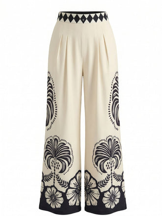 70er Hose mit Blumen und Hohe Taille