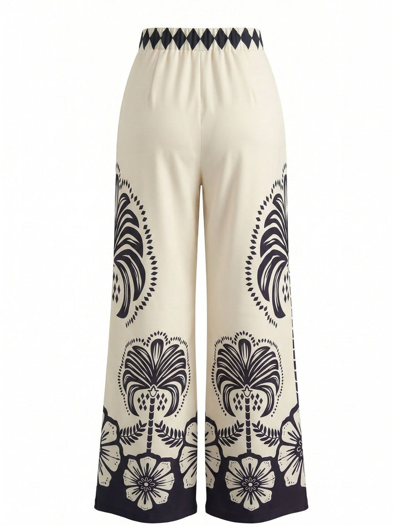 70er Hose mit Blumen und Hohe Taille